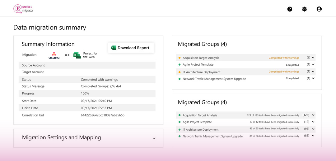 Asana migration to Microsoft Project for the Web